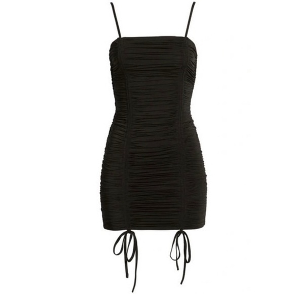 🆕NWOT Tiger Mist Zion Black Mini Ruched Spaghetti Strap Dress - Picture 6 of 11